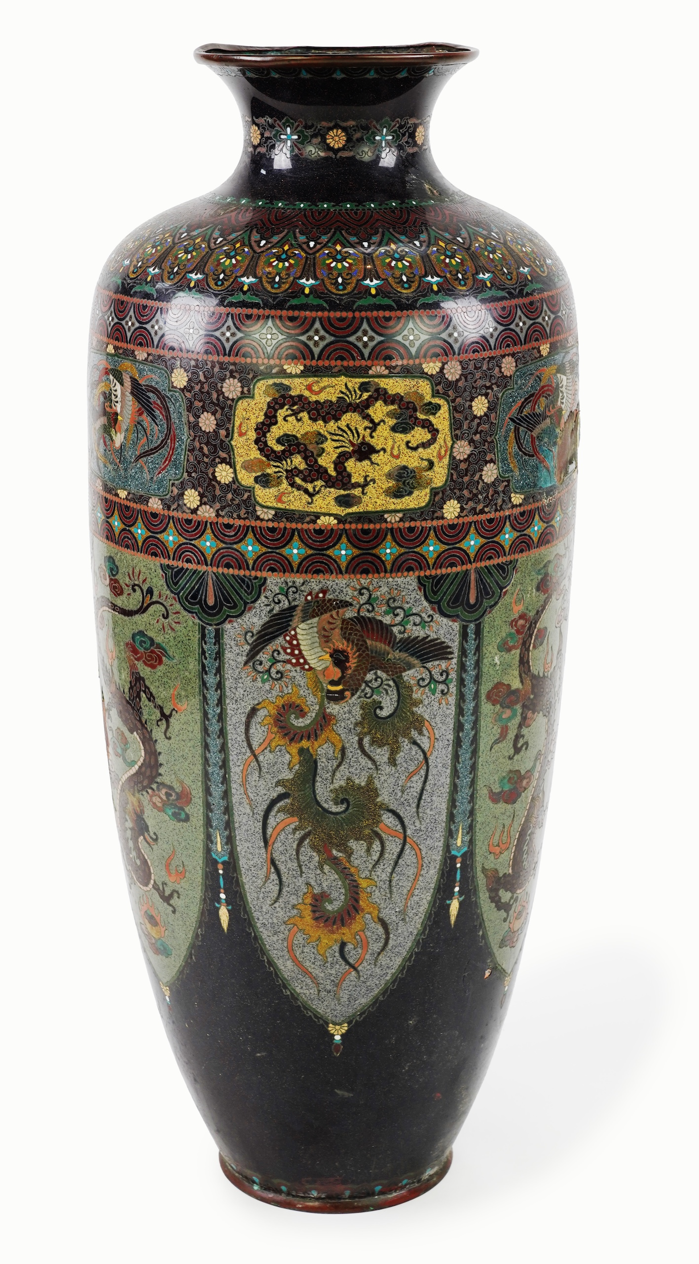 A massive Japanese cloisonné enamel vase, Kyoto, early 20th century